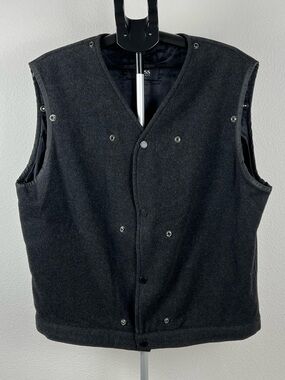 Hugo Boss Wool Blend Vest Mens L EU 52‎ Black Snap Front Minimalist Jacket